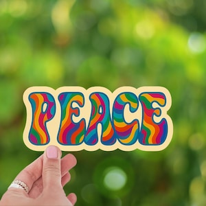 Vredessticker Kleurrijke hippiesticker in retrolook | Vinylsticker voor laptop, dagboek, mobiele telefoon, waterfles, jaren 70 flowerpowerdecoratie
