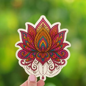 Lotus sticker mandala stijl kleurrijke kleuren hoge kwaliteit vinyl sticker muurdecoratie en laptop dagboek gitaar cadeau glanzend weerbestendig