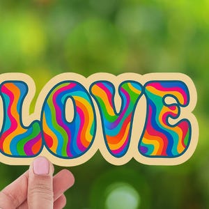 Liefdessticker Kleurrijke hippiesticker in retrolook Vinylsticker voor laptop, dagboek, mobiele telefoon, waterfles, jaren 70 bloemendecoratie
