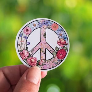 Vredesteken bloemen vredesteken sticker hippie boho flower power vredessymbool laptop waterfles vinyl sticker decoratie glanzend