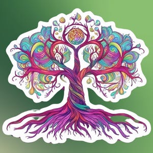 Boom van het Leven Sticker Boom van het Leven Sticker Kleurrijke Spirituele Sticker voor Yoga Meditatie Laptop Smartphone Agenda Glanzend