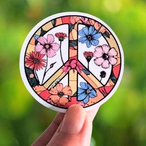 Vredessymbool bloemensticker hippie boho flower power vredessymbool laptop waterfles sticker vinyl decal decoratie glanzend