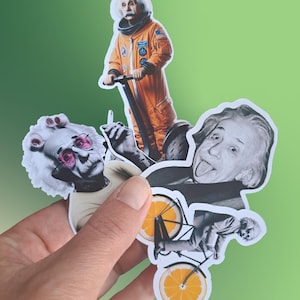 Einstein Sticker Pack 4 stuks | Grappige wetenschapsstickers | Albert Einstein Segway Fiets Tong Retro Pop Art Stickerset