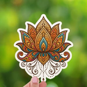 Lotus sticker mandala stijl kleurrijke kleuren hoge kwaliteit vinyl sticker muurdecoratie en laptop dagboek gitaar cadeau glanzend weerbestendig