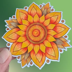 Zonnebloemsticker vrolijke sticker zomerdecoratie bloemensticker natuursticker plantendecoratie felle motiverende kleur