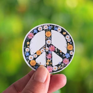 Vredesteken bloemen vredesteken sticker hippie boho sticker flower power vredessymbool laptop waterfles sticker vinyl glanzend