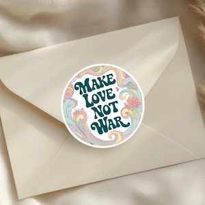 Sticker Make Love Not War runder Vinyl Aufkleber im 70er Jahre  Hippie Stil