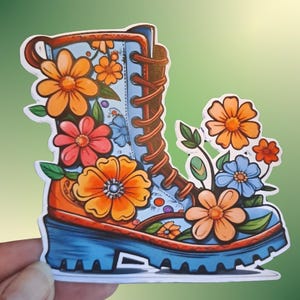 Sticker bloemen sticker voor vrede laarzen retro stijl cadeau vredessymbool sticker laarzen laptop retro vredessticker retro decoratie