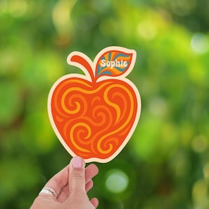 Gepersonaliseerde naamstickers met appelfruitontwerp, oranjeblauw patroon, vinyl sticker, notitieboekje, scrapbook, doe-het-zelf, vintage decoratie