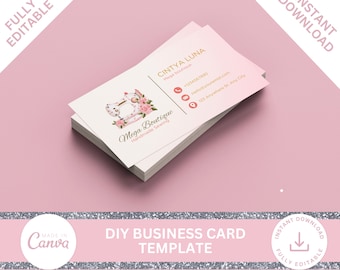 Sewing Business Card Template, Rosegold Boutique Design (DIY Editable)