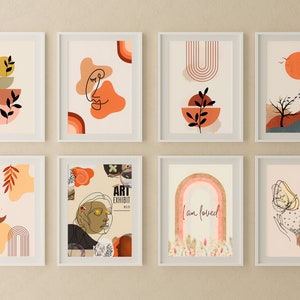 Boho Wand Kunst Bundle 8er Set, Mid Century Kunstdrucke, moderne Wanddekoration, Collage Poster, 11er Set, Digital DRUCKBAR, RoomDecor, Lineart