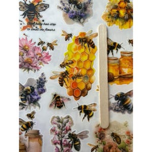 Bumble Bee frotter sur des feuilles d'autocollants, décalcomanies d'impression de miel, feuilles d'autocollants artisanaux/impression botanique sur des feuilles d'autocollants