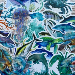 25/50 Sea Life stickerpakket, blauwe oceaan ambachtelijke stickers voor journalling, planners, scrapbooking, laptops, sticker kortstondig