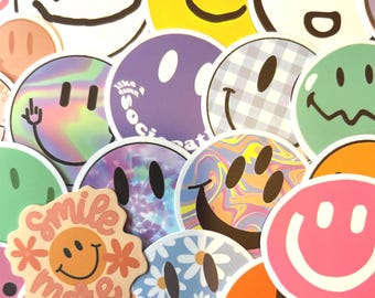 Y2K Smiley Face Sticker Pack | 50 Retro Happy Stickers