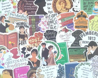 50 Jane Austen Sticker Pack – Vintage Literary Quotes & Book Lover Decals