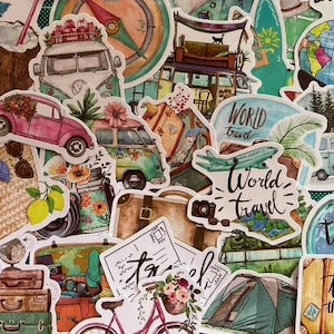 Pack de 25 autocollants Voyage autour du monde, aventures bohèmes, amour de voyage, autocollants artisanaux VW pour tenir un journal, agendas, scrapbooking, ordinateurs portables