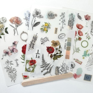 Vintage Floral Rub-On Transfers: Botanical Decals for Journaling & Crafts