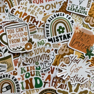 20 pegatinas de salud mental, pegatinas de positividad, pegatinas de autocuidado, frases motivacionales, diario de manualidades, scrapbooking, portátil