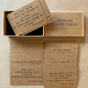 Box of 30 Mixed Wedding Quote Cards, Love Messages for Table Place Settings, Romantic Gift, Wedding Day Favours