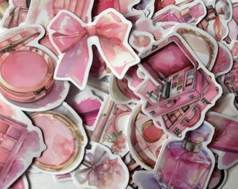 Pink Watercolor Makeup Stickers, Beauty Scrapbooking, Journaling