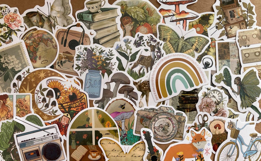 25 / 50 Cottagecore Cute Sticker Pack, Vintage Craft Stickers for ...