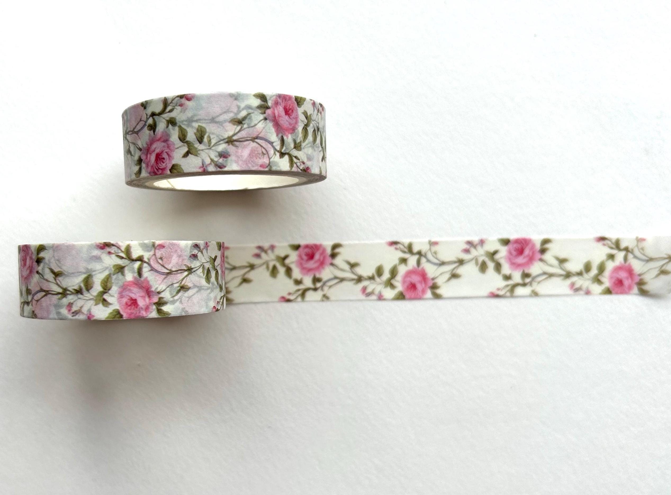 Rose Floral Washi Tape: Pink Flower Scrapbook Supplies (2 x 20metres)