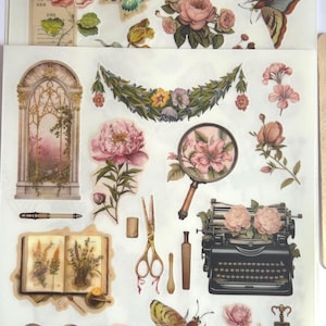 Vintage bloemenstickers: set van 3 vellen, scrapbooking en journaling
