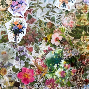 25/50 adesivi con fiori e botanica, adesivi per lavoretti creativi per journaling, planner, scrapbooking, laptop, adesivi effimeri