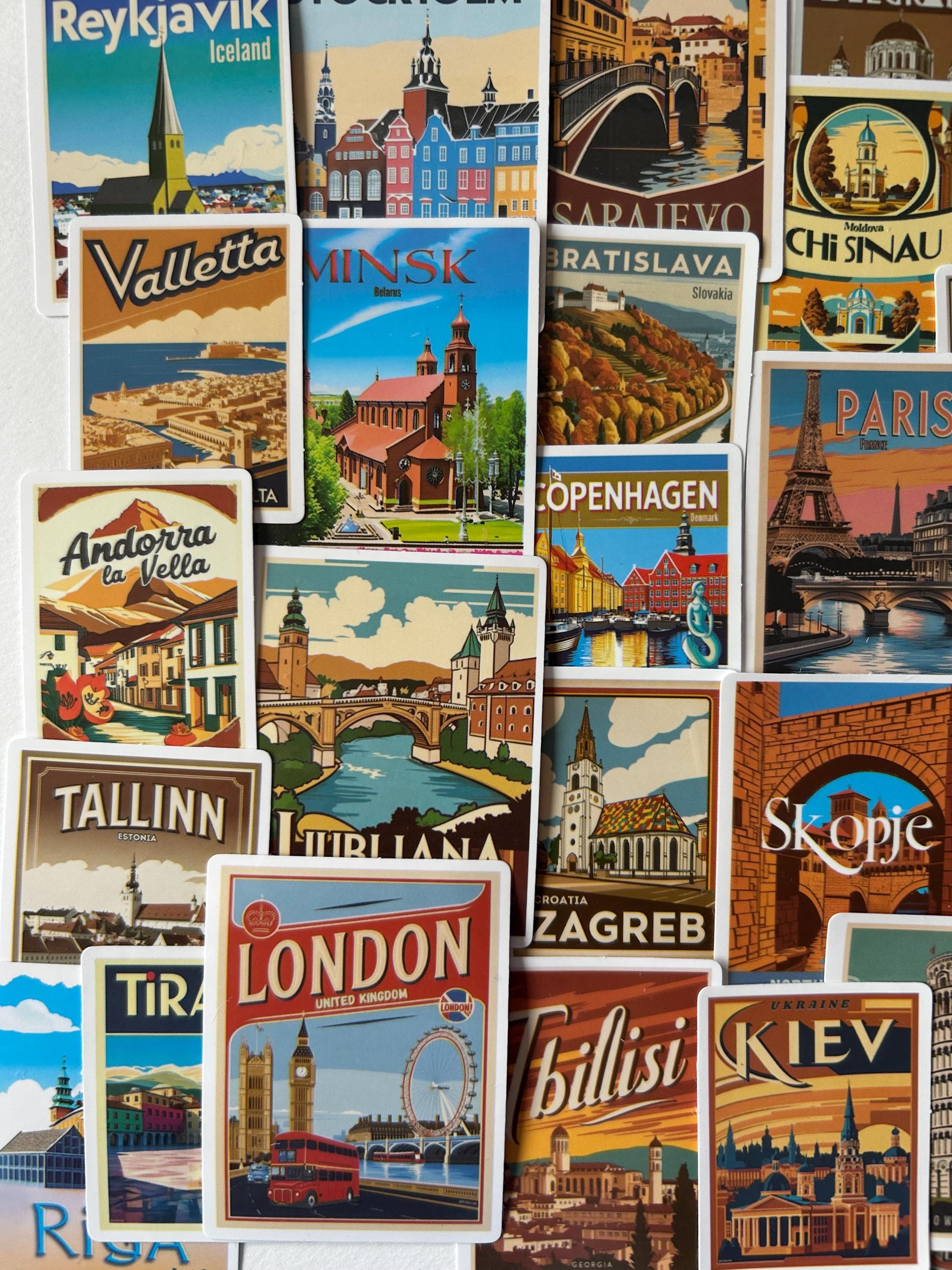 50 Vintage European Travel Stickers: Retro City Landmark Pack - Etsy UK