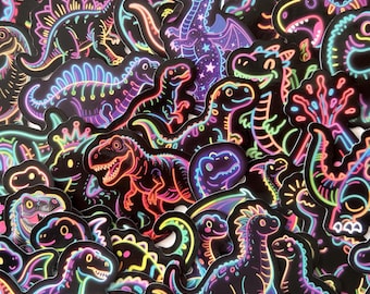 Pegatinas de dinosaurios neón / Pegatinas de dinosaurios para niños, álbumes de recortes, portátiles y botellas de agua