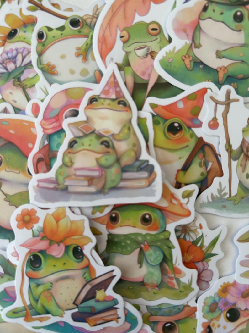 50 Cottagecore Frog Sticker Pack: Kawaii Vinyl Decals for Journals - Etsy