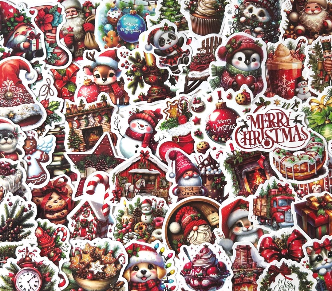 50 Christmas Stickers Pack – Holiday Santa, Snowman, Reindeer & Festive ...