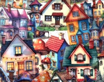 50 Whimsical Cottage Stickers | Transparent Fairy House Village Sticker Pack for Journals & Crafts