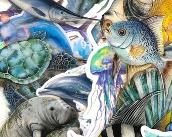 50 Sea Life Sticker Pack: Ocean Theme Scrapbook Stickers