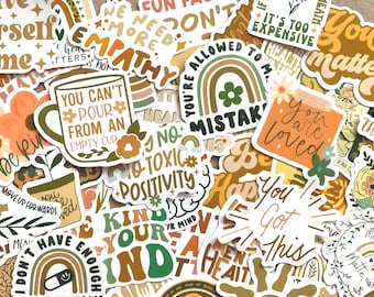 Mental Health Sticker Pack: Boho Positivity, Self-Care Quotes