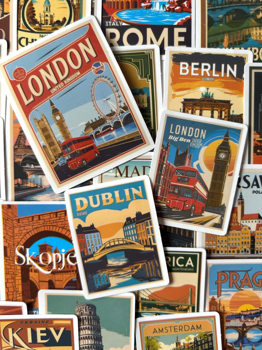 50 Vintage European Travel Stickers: Retro City Landmark Pack - Etsy UK