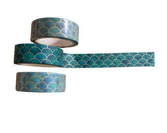 Teal and Gold Washi Tape: Scrapbook Bujo Craft Tape (2 Rolls)