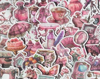 Paquete de 50 pegatinas estilo shabby chic: 50 pegatinas vintage rosas de estilo victoriano.