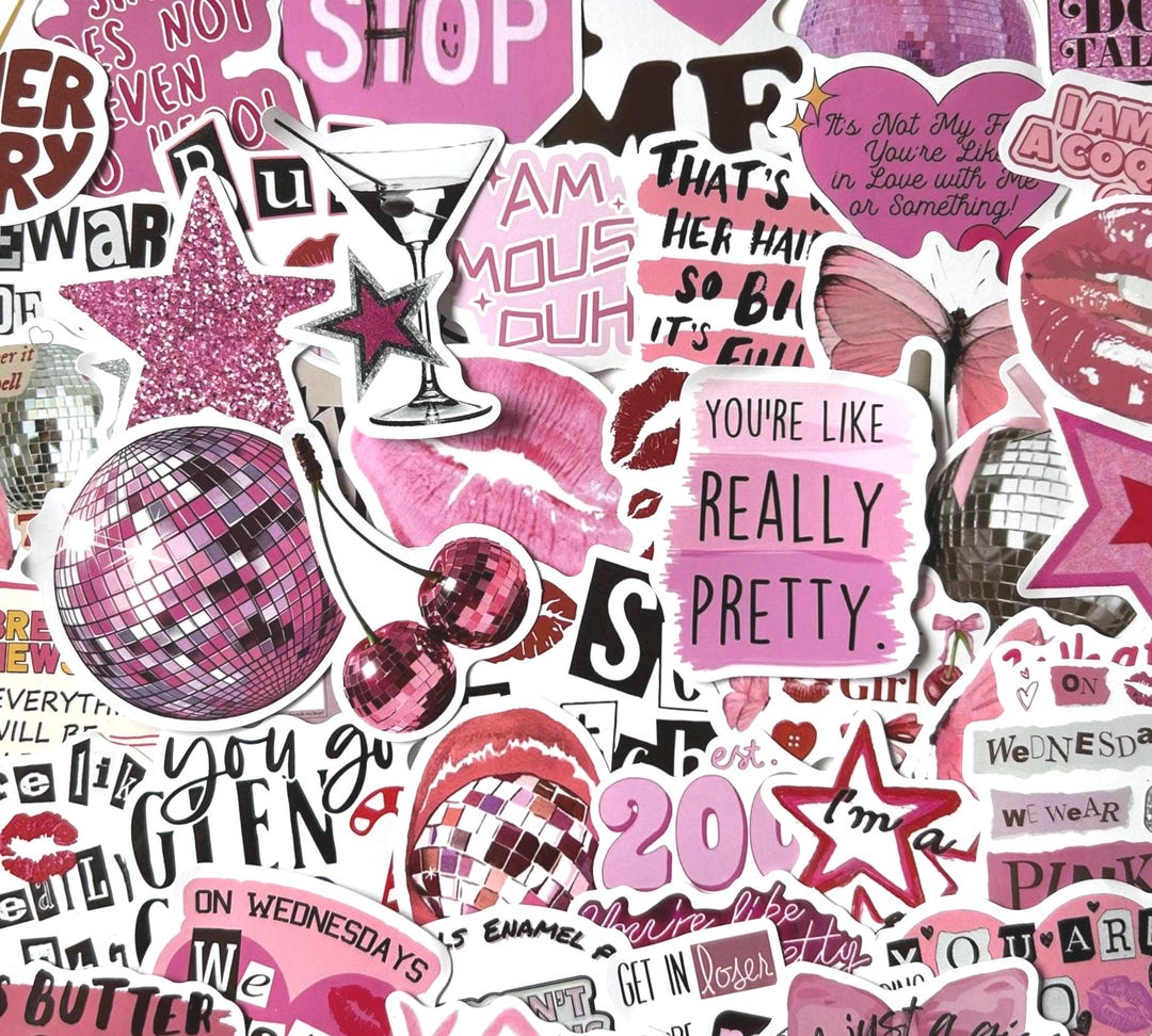 50-pretty Pink Sticker Pack | Y2K Planner Stickers - Etsy
