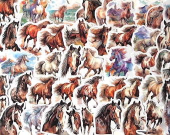 50 pegatinas de caballos en acuarela, paquete de pegatinas de animales / Calcomanías de arte ecuestre / Pegatinas para diario, agenda y portátil / Regalo para amantes de los caballos