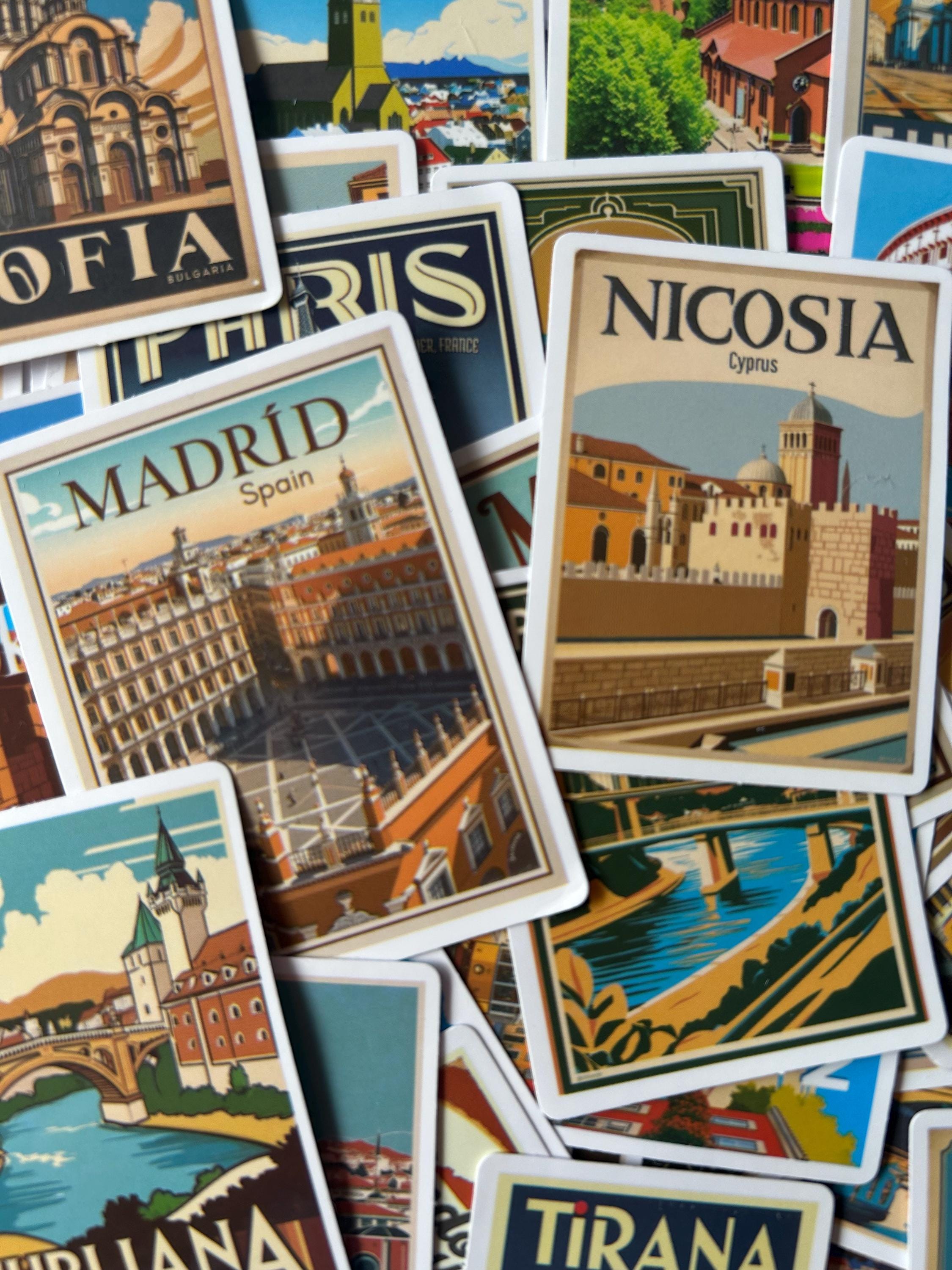50 Vintage European Travel Stickers: Retro City Landmark Pack - Etsy UK
