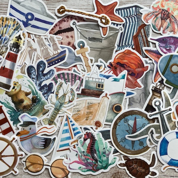 25 Nautical Sticker Pack, Seaside Craft Stickers for Journalling, Planners, Scrapbooking, Laptops