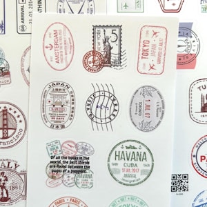 60 Passport Stamp Country Stickers, Travel Craft Stickers for Journalling, Planners, Scrapbooking, Laptops