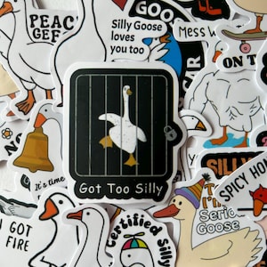 Puede incluir: Una colecci&oacute;n de pegatinas de vinilo blanco con dibujos de gansos en varias poses y con frases humor&iacute;sticas. Algunas pegatinas incluyen texto como "Silly Goose loves you too". Las pegatinas tienen un tema l&uacute;dico y caprichoso.