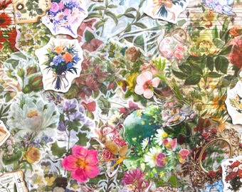 Pack de 50 fleurs et autocollants botaniques, autocollants créatifs pour journal, agendas, scrapbooking, ordinateurs portables, autocollants éphémères
