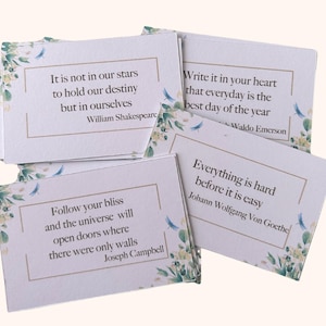 Boîte blanche de 48 cartes de citations inspirantes de sagesse, illustration botanique, citations motivantes, cartes de positivité, cadeau pleine conscience