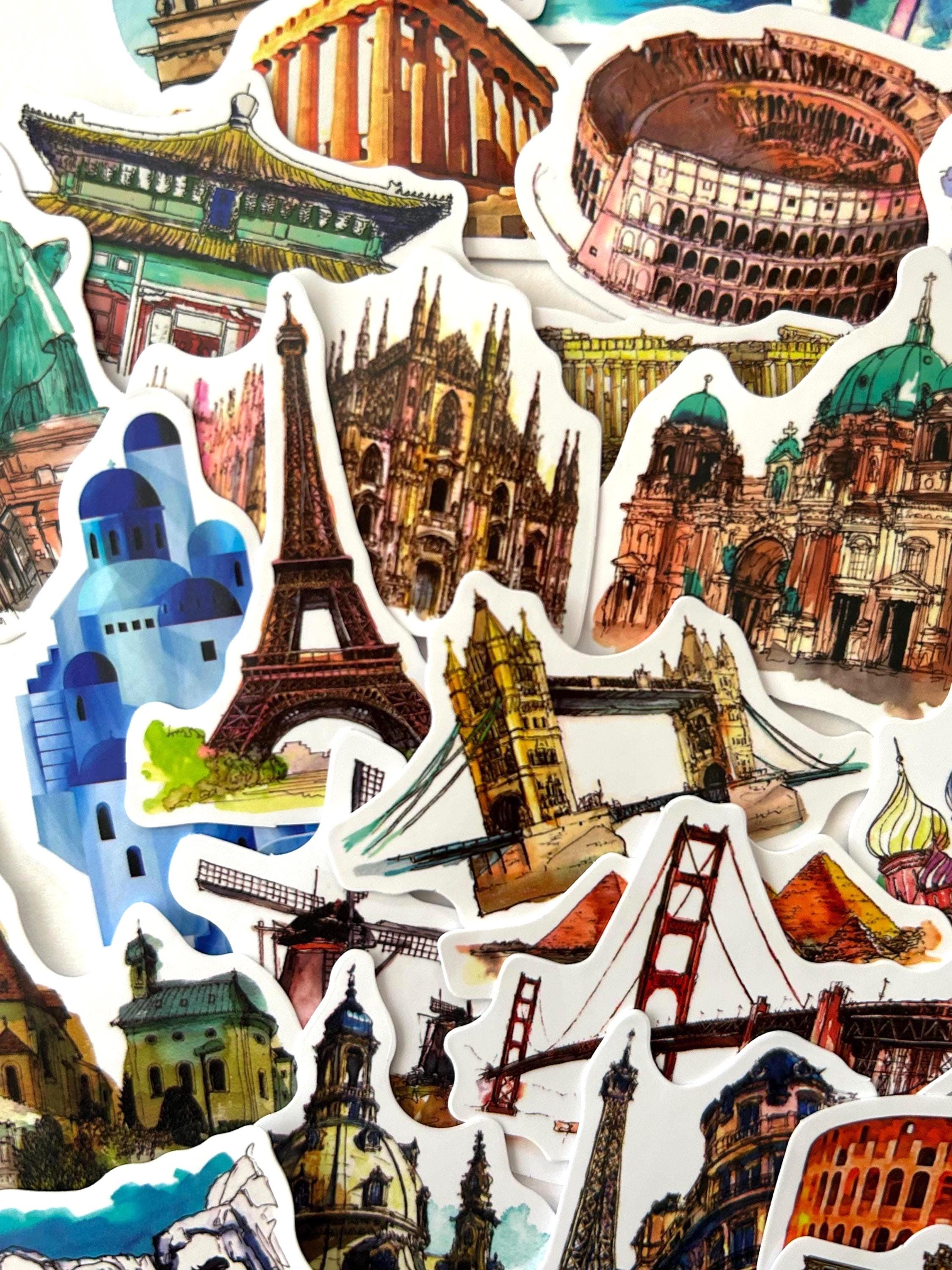 50 World Landmark Sticker Pack: Travel Scrapbooking Stickers (50pcs ...