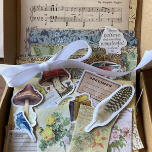 Gemengde verpakking met vintage ephemera, papieren verpakkingen, junk-journaalpapier, knutselpakket, kunstzinnige therapie, kaarten maken voor hem of haar