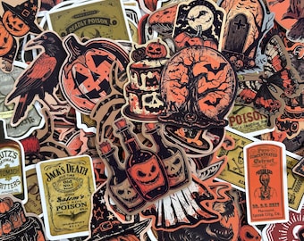 50 enge horror Halloween-stickerpakket: schedels, spoken, zombies