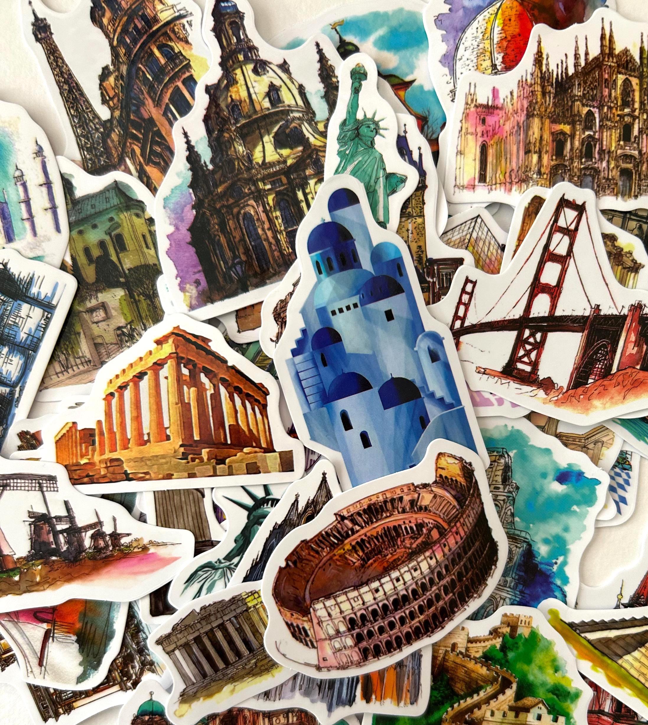 50 World Landmark Sticker Pack: Travel Scrapbooking Stickers (50pcs ...